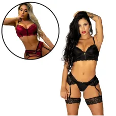 Cropped e Calcinha em Renda com Liga e Perneira