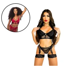 Conjunto Sem Bojo com Cinta Liga com Detalhes em Arrastão