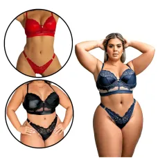 Conjunto Sensual em Cirrê com Detalhes em Tule e Renda