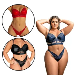 Conjunto Sensual em Cirrê com Detalhes em Tule e Renda