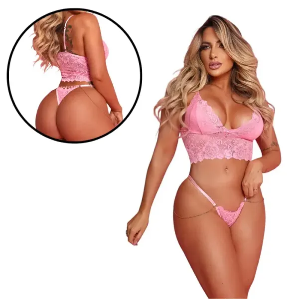 Conjunto Sexy sem Bojo Passion Glow com Detalhes em Correntes Conjunto Sexy sem Bojo Passion Glow com Detalhes em Correntes