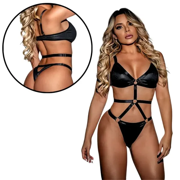 Body sem Bojo com Regulagem em Cirrê com Detalhes em Tiras e Argolas Sedutor Body sem Bojo com Regulagem em Cirrê com Detalhes em Tiras e Argolas Sedutor