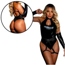 Body em Vinil com Luvas e Cinta-liga Dama da Noite Body em Vinil com Luvas e Cinta-liga Dama da Noite