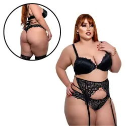 Conjunto Plus Size com Bojo e Cinta Liga em Renda Gabriela