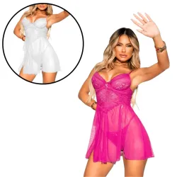 Camisola Sensual Livia em Renda e Tule com Abertura Lateral