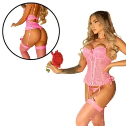 Espartilho Sensual Segredo Lacrado Eiffel Paris com Liga e Meias