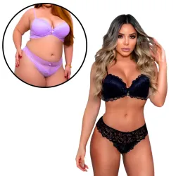 Conjunto de Lingerie com Bojo e Calcinha em Renda Marilia