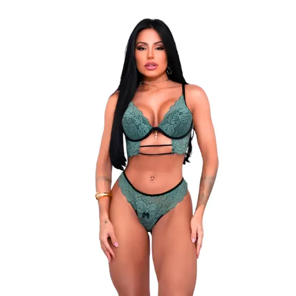 Conjunto Estilo Cropped com Bojo e Calcinha de Renda Isabela Conjunto Estilo Cropped com Bojo e Calcinha de Renda Isabela