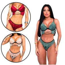 Conjunto Estilo Cropped com Bojo e Calcinha de Renda Isabela Conjunto Estilo Cropped com Bojo e Calcinha de Renda Isabela