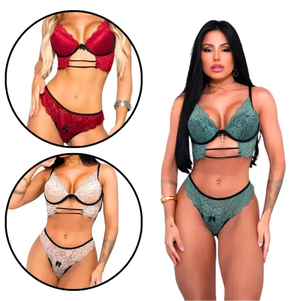 Conjunto Estilo Cropped com Bojo e Calcinha de Renda Isabela Conjunto Estilo Cropped com Bojo e Calcinha de Renda Isabela