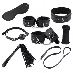 Kit BDSM Luxo Algema, Tornozeleira, Venda para Olhos, Chicote, Mordaça com Bola e Coleira Kit BDSM Luxo Algema, Tornozeleira, Venda para Olhos, Chicote, Mordaça com Bola e Coleira