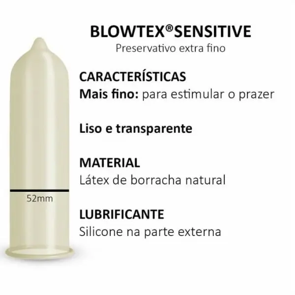Preservativo Blowtex Sensitive Extra Fino com 3 Unidades
