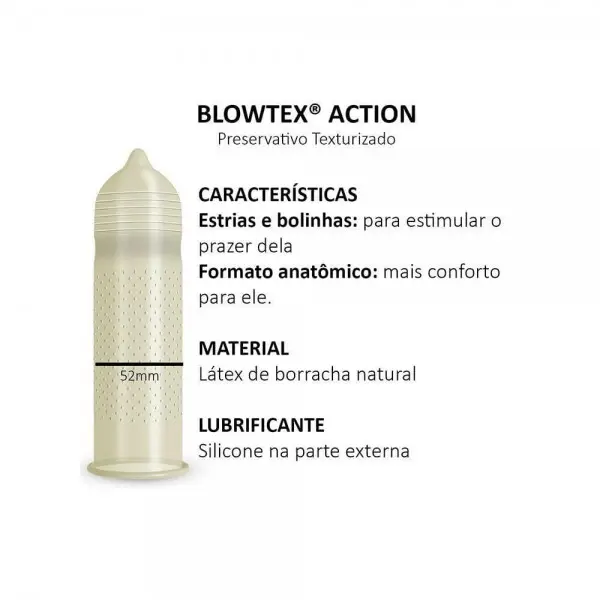 Preservativo Blowtex Action com 3 Unidades Preservativo Blowtex Action com 3 Unidades