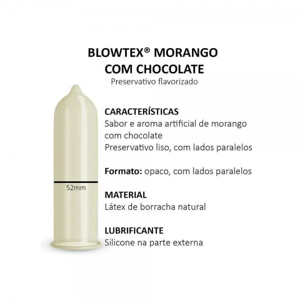 Preservativo Blowtex Morango com Chocolate com 3 Unidades Preservativo Blowtex Morango com Chocolate com 3 Unidades