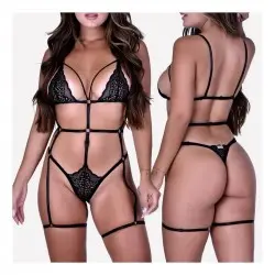 Body Sexy em Renda com Perneira e Strappy Conga Body Sexy em Renda com Perneira e Strappy Conga