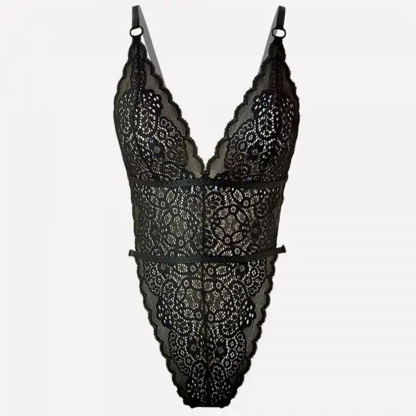 Body em Renda com Decote em V Madrugada