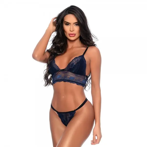 Conjunto Lingerie Sara em Renda e Lacinho sem Bojo