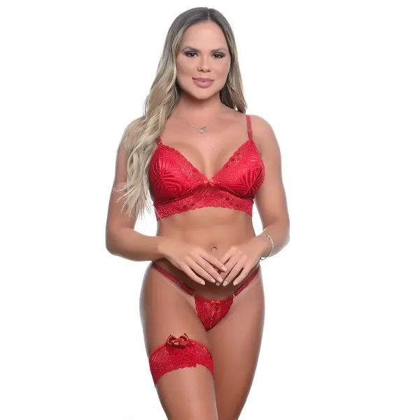 Conjunto Lingerie Rendada sem Bojo e com Perneira
