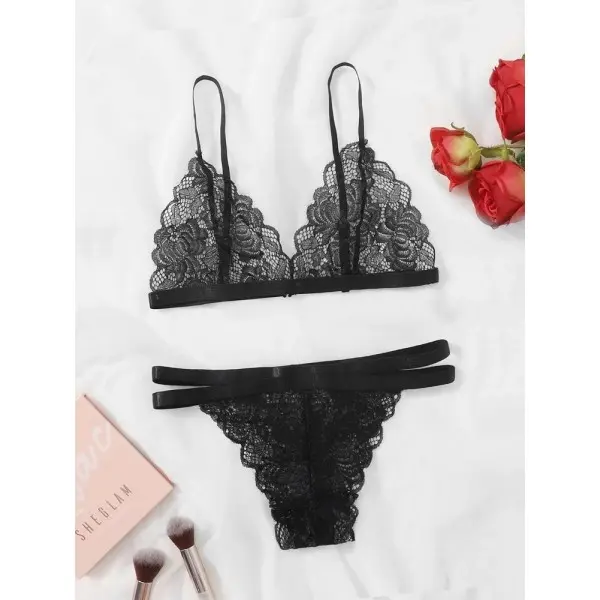 Conjunto Lingerie Sexy em Renda com Calcinha Duas Tiras