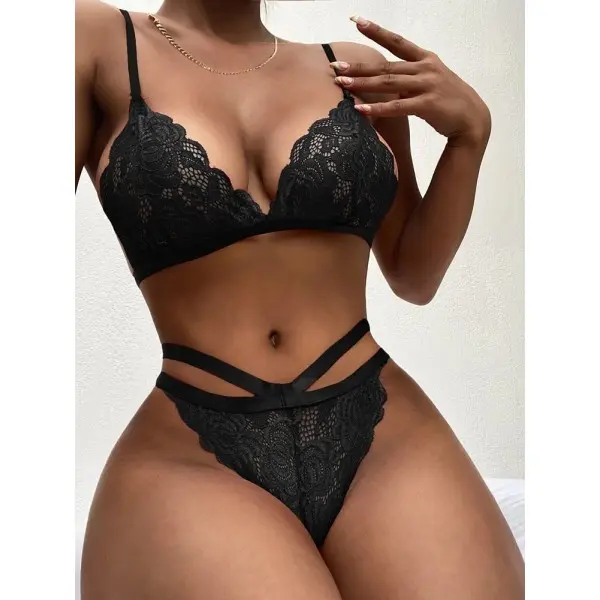 Conjunto Lingerie Sexy em Renda com Calcinha Duas Tiras