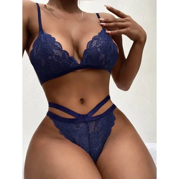 Conjunto Lingerie Sexy em Renda com Calcinha Duas Tiras