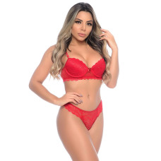 Conjunto Fio Dental Rendado com Lacinho em Lingerie