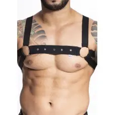Harness Elástico Preto com Ilhós e Argola em Metal