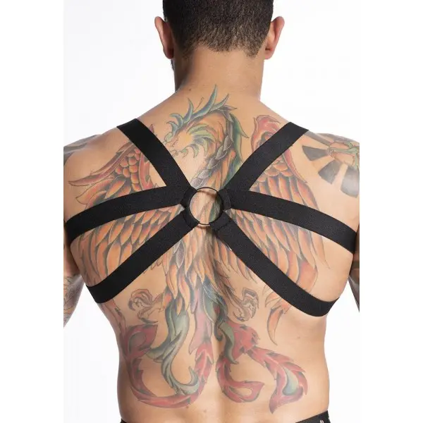 Harness Elástico Preto com Ilhós e Argola em Metal