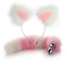 Kit Fetiche Rabo de Raposa com Tiara de Orelhas e Plug Anal P Kit Fetiche Rabo de Raposa com Tiara de Orelhas e Plug Anal P