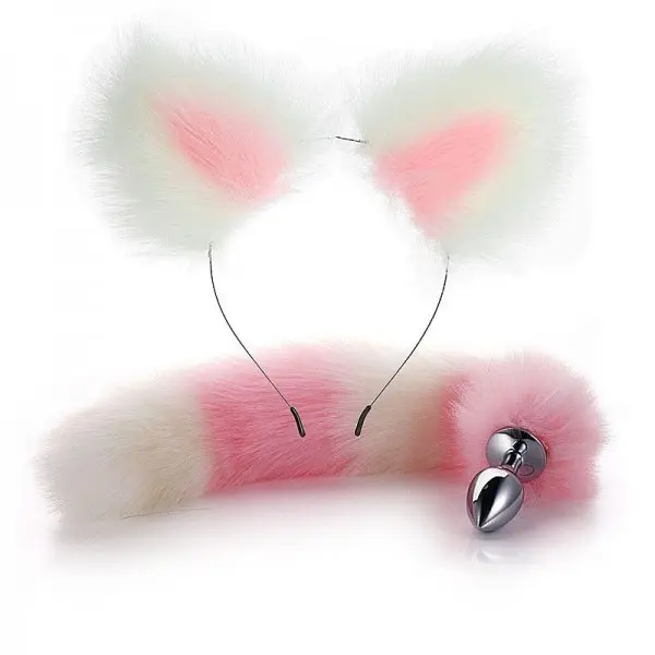 Kit Fetiche Rabo de Raposa com Tiara de Orelhas e Plug Anal P Kit Fetiche Rabo de Raposa com Tiara de Orelhas e Plug Anal P