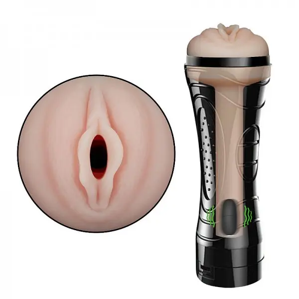 Masturbador Masculino Vagina em Cyberskin com Vibrador em Formato de Lanterna Masturbador Masculino Vagina em Cyberskin com Vibrador em Formato de Lanterna