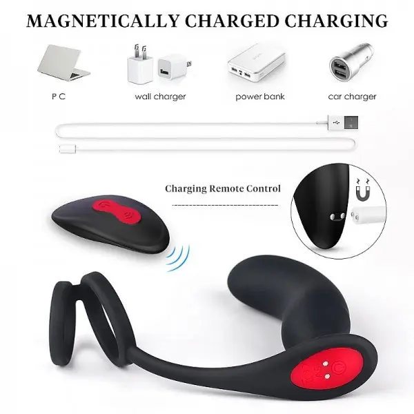 Estimulador de Próstata Recarregável com Anel para Pênis e Escroto Estimulador de Próstata Recarregável com Anel para Pênis e Escroto