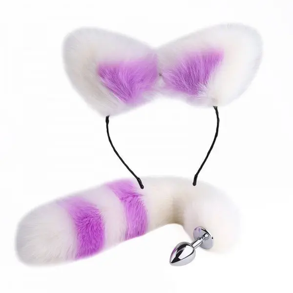 Kit Rabo de Raposa com Tiara de Orelhas e Plug Anal P