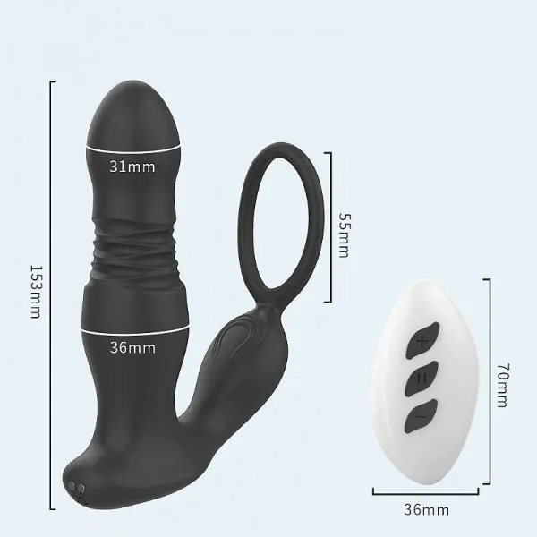 Estimulador de Próstata com Anel Peniano e Movimento de Vai e vem Rocky RCT Estimulador de Próstata com Anel Peniano e Movimento de Vai e vem Rocky RCT