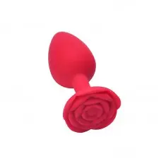 Plug Anal em Silicone Vermelho com Formato de Rosa Pequeno