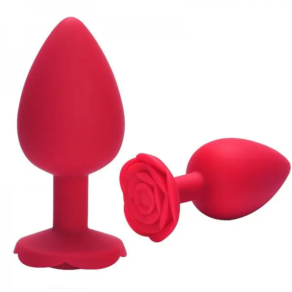 Plug Anal em Silicone Vermelho com Formato de Rosa Pequeno