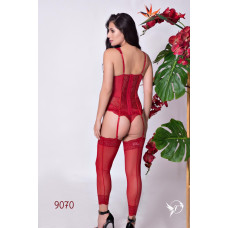 Espartilho Sexy Luxury em Renda e Tule com Cinta-liga e Meias