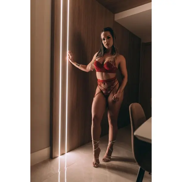 Conjunto Sexy com Cinta Liga em Tule Bordado Conjunto Sexy com Cinta Liga em Tule Bordado