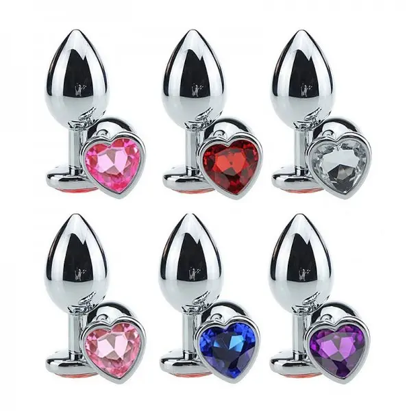 Plug Anal em Metal Grande Base Coração e Cristal Colorido Plug Anal em Metal Grande Base Coração e Cristal Colorido