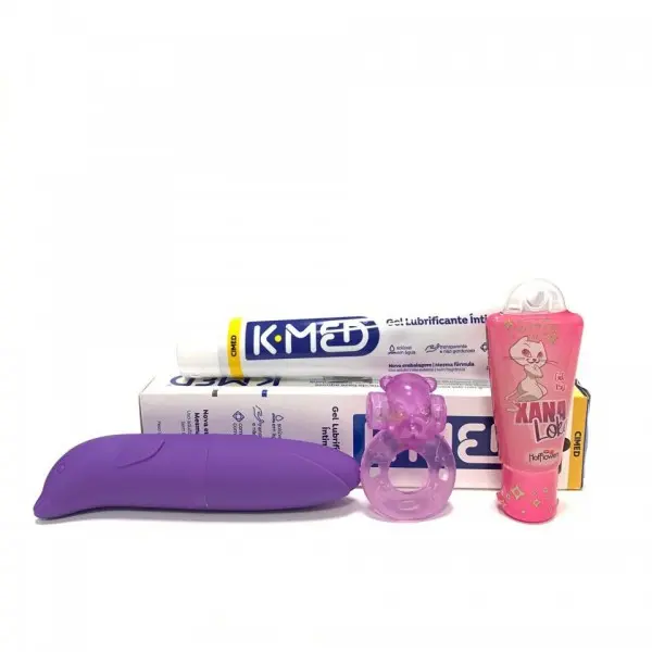 Kit Erótico Muito Prazer com Vibrador Anel Peniano Excitante e Lubrificante Kit Erótico Muito Prazer com Vibrador Anel Peniano Excitante e Lubrificante