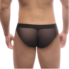 Cueca Masculina em Cirrê com Tule Preto e Transparência Atrás