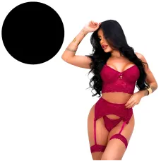 Conjunto Estilo Cropped em Renda Sensual Luisa com Cinta-liga