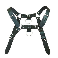 Harness Masculino em Couro Sintético com Detalhes em Argolha e Regulagem