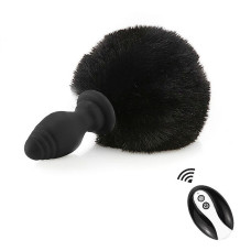 Plug Anal em Silicone Pompom de Coelho com Vibração e Controle Remoto Tamanho M