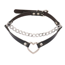Choker Rebite Coleira com Pingente de Coração e Corrente