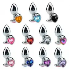 Plug Anal Jóia em Aço P Base Coração e Cristal Colorido Plug Anal Jóia em Aço P Base Coração e Cristal Colorido