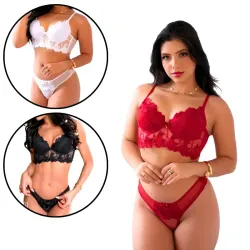 Conjunto Estilo Cropped Sexy em Tule Bordado Miranda
