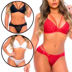Conjunto em Renda sem Bojo Strappy Delicado Patitex Conjunto em Renda sem Bojo Strappy Delicado Patitex
