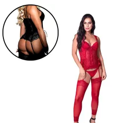 Espartilho Sexy Luxury em Renda e Tule com Cinta-liga e Meias