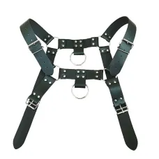 Harness Masculino em Couro Sintético com Detalhes em Argolha e Regulagem